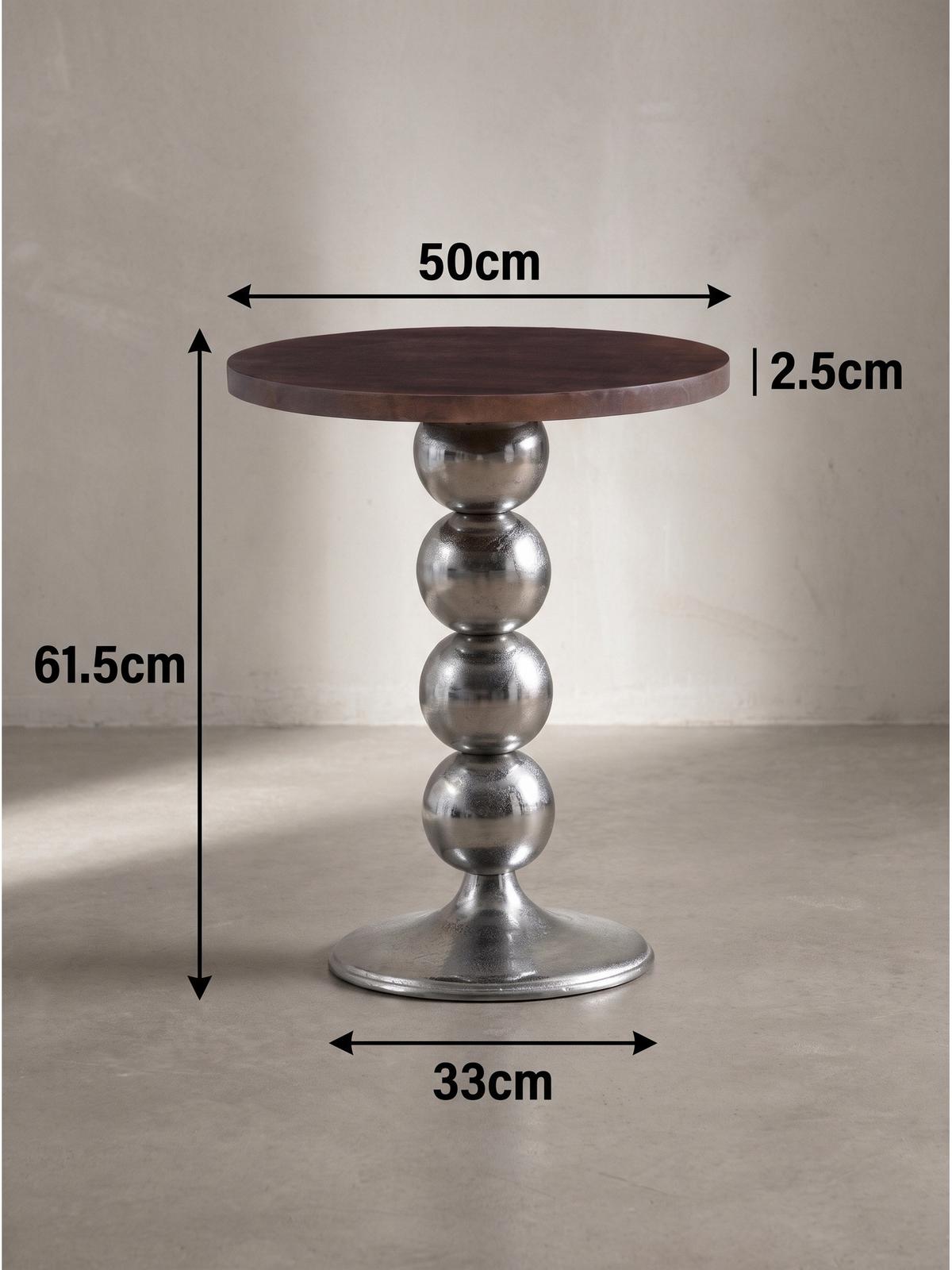 BEISTELLTISCH AMANTEA, Mango Massivholz, Braun-Silber, Ø 50 x 61,5 cm - Silberfarben/Sheeshamfarben, Holz/Metall (50/50/61.5cm) - KADIMA DESIGN