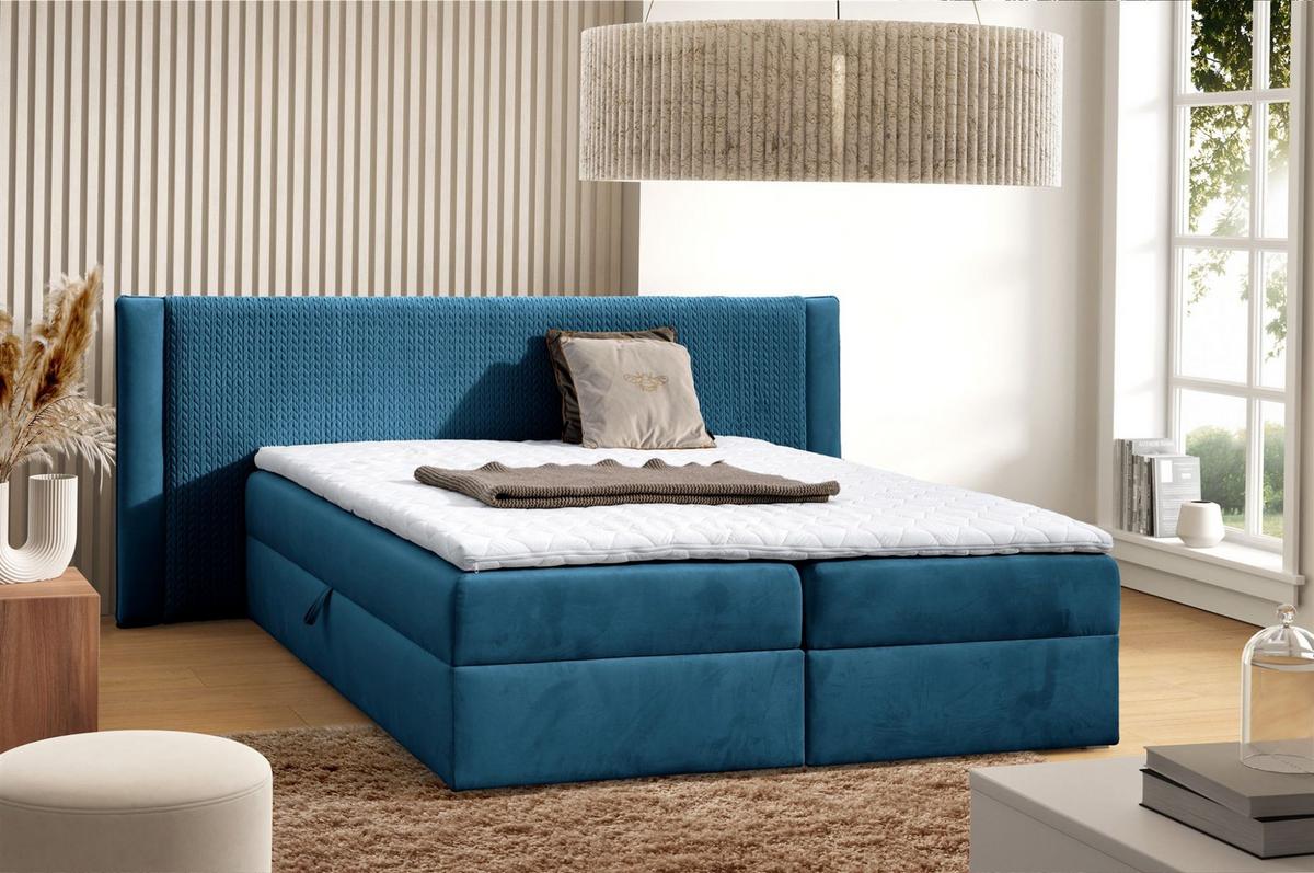 BOXBETT Cedric In Magic Velvet - Blau, Holzwerkstoff/Textil (160/200cm) - Fun Möbel