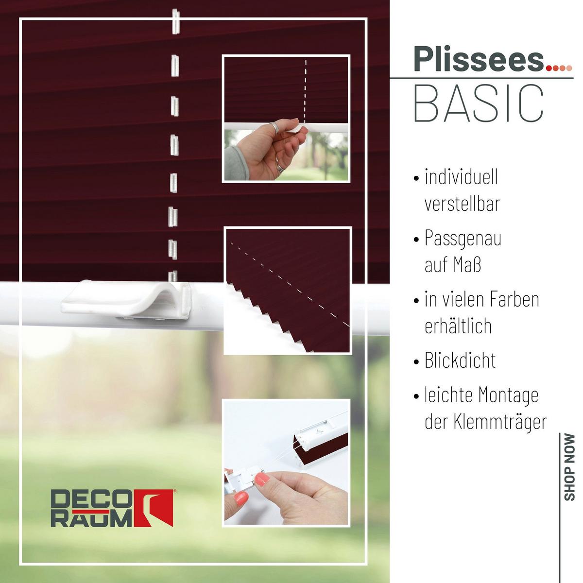 PLISSEE Basic 75 x 150cm Klemmfix ohne Bohren - Rot, Textil (75/150cm) - Deco-Raum