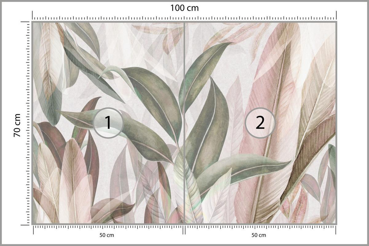 FOTOTAPETE für Wohnzimmer Empfindlich Pastell Bananenblätter 100x70 - Beige/Rosa, Papier (100/70cm) - Muralo