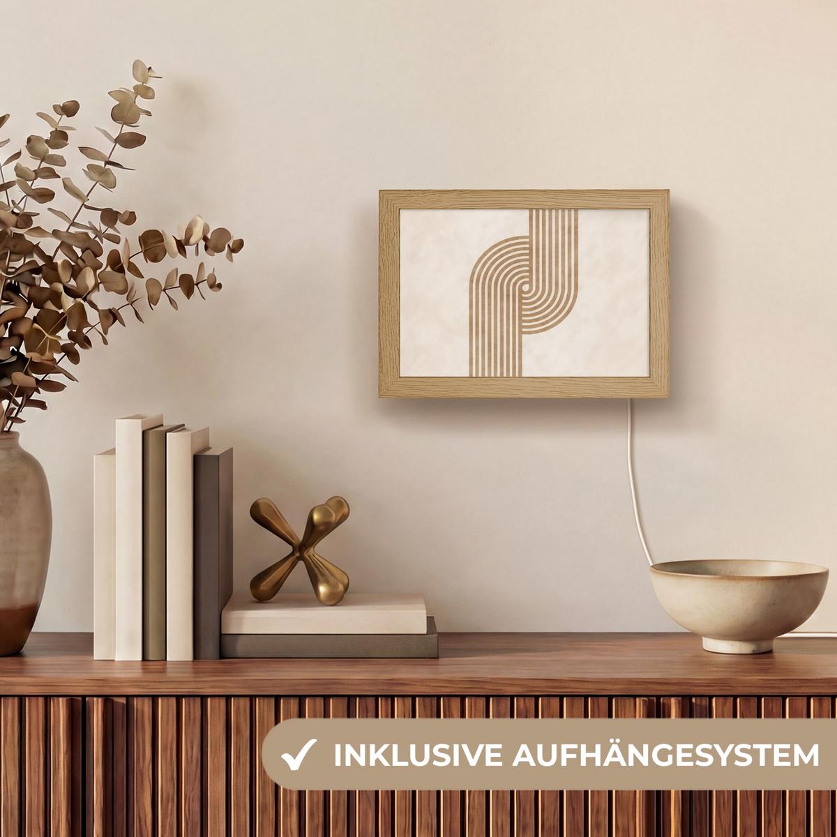 WANDLEUCHTE Symmetrische Biegung - kupferfarbig 20x15 cm - Beige, Holzwerkstoff (20/15/8cm) - OnlyWow