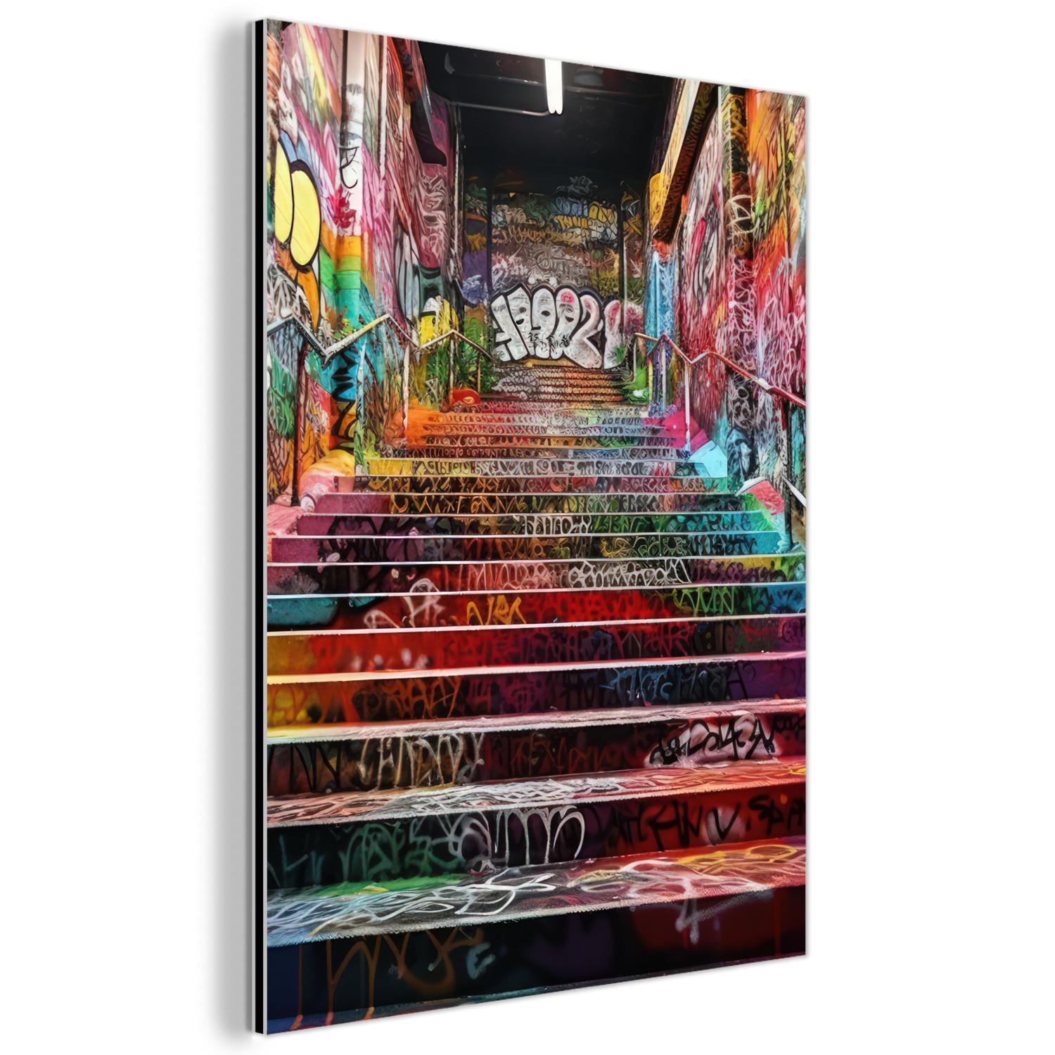 METALLBILD Treppe - Graffiti - Farben - Kunst 30x40 cm - Multicolor, Metall (30/40cm) - MuchoWow