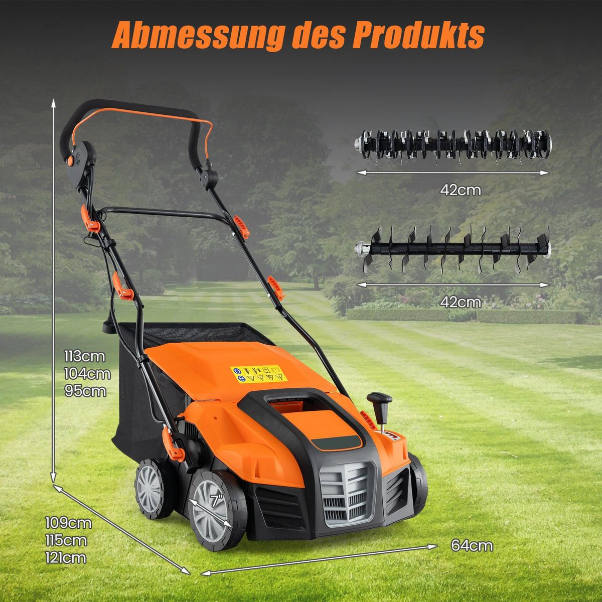VERTIKUTIERER und Rasenlüfter Orange - Orange, Metall (109/113/64cm) - COSTWAY