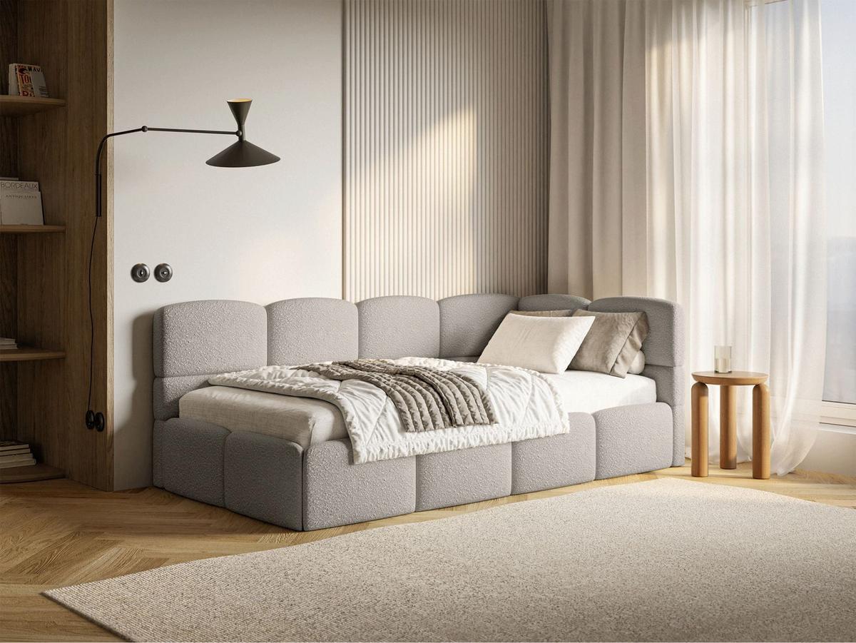 JUGENDBETT Cloudy rechts mit Matratze Bouclé Greige - Taupe, Kunststoff/Textil (90/200cm) - Selsey