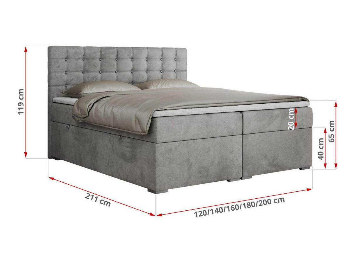 BOXBETT SUSAN 140/200 Hellgrau Velvet - H3 - Hellgrau, Holz/Textil (140/200cm) - MKS