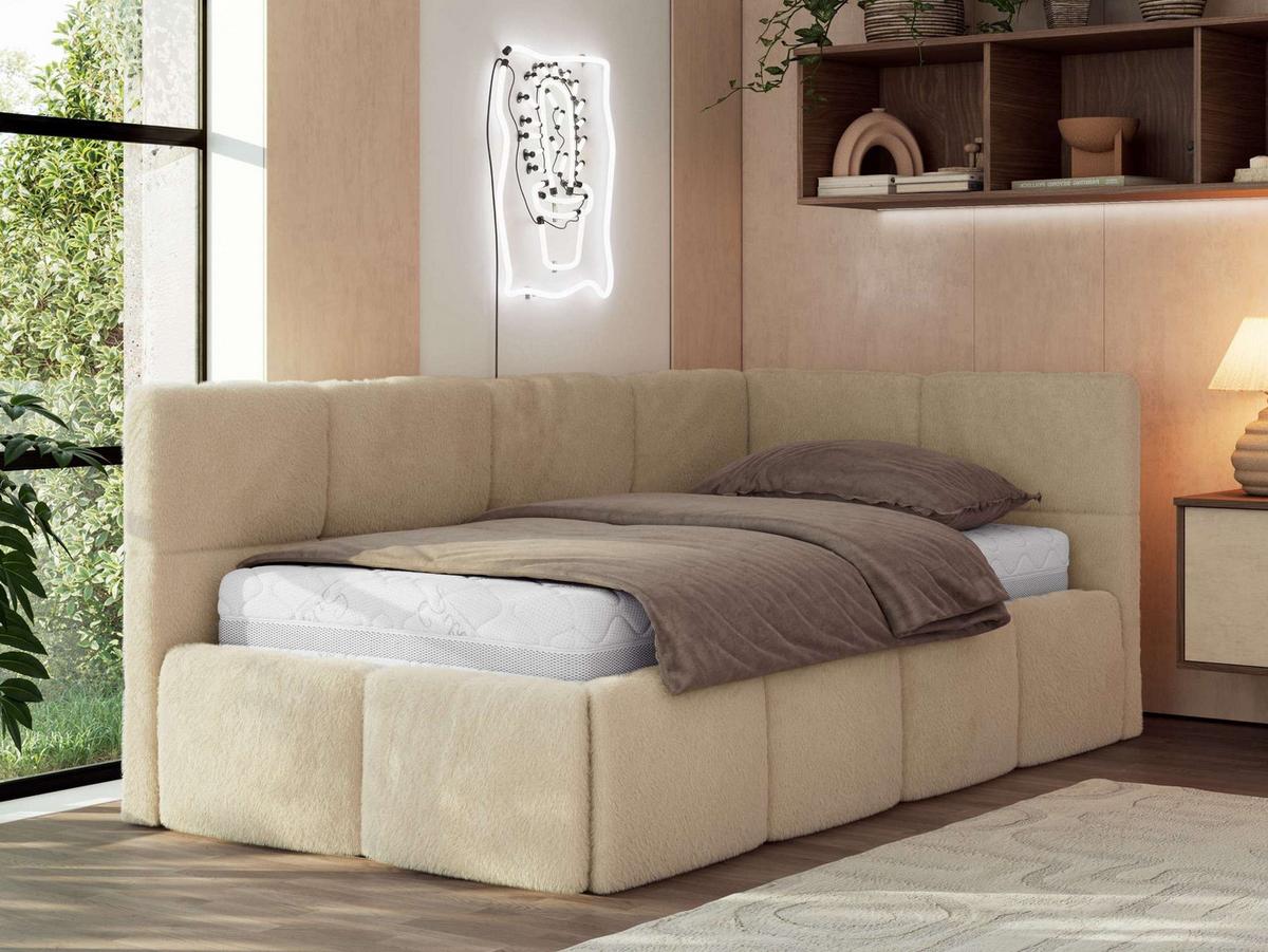JUGENDBETT ARVO 90/200 - Beige Plüsch - Multipocket-Matratze - Rechts Seite - Beige, Textil (90/200cm) - MKS