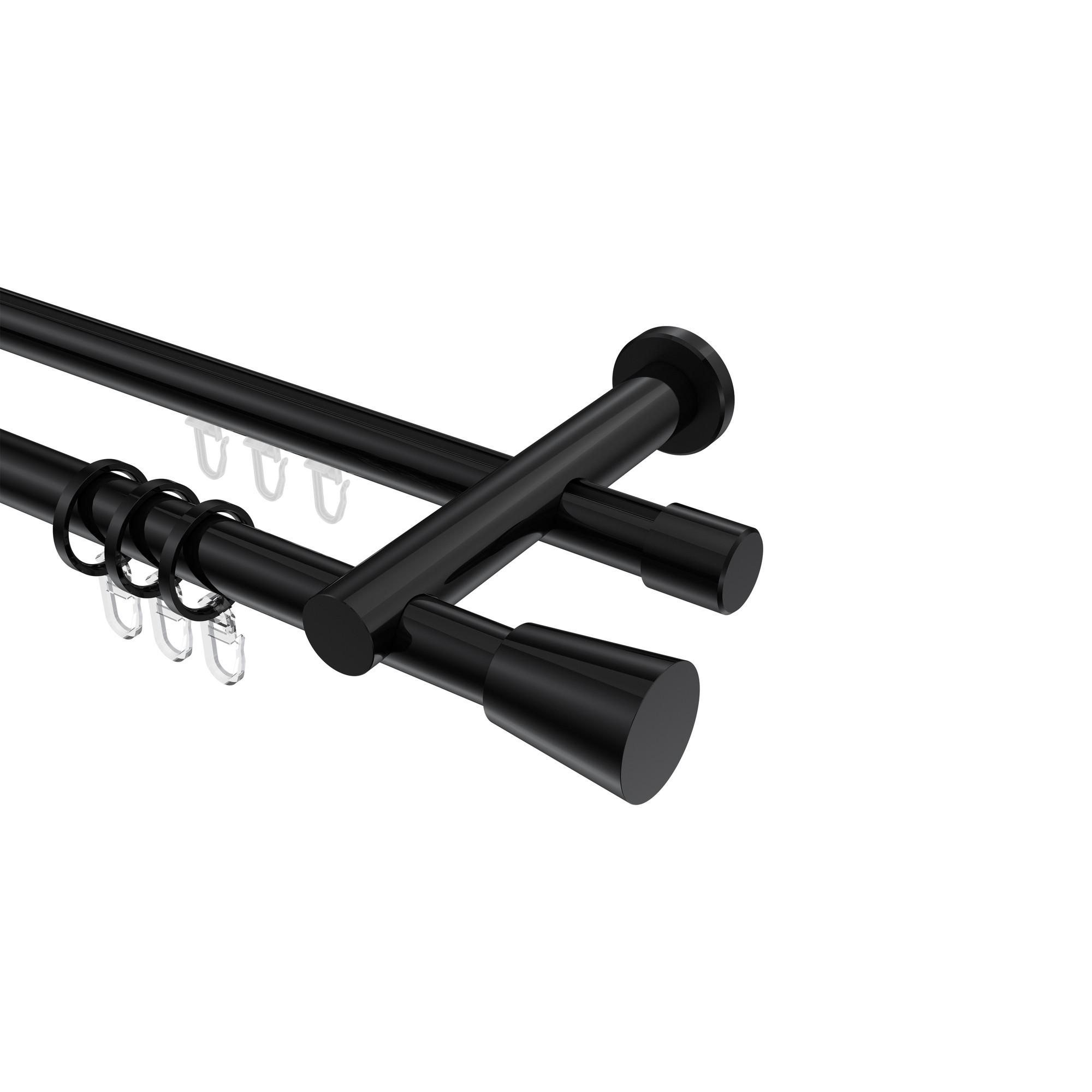 GARDINENSTANGE RUNDROHR-INNENLAUF Platon Sitra 540 cm (geteilt in 3 x 180 cm), 2-läufig, 20 mm Ø Schwarz - Schwarz, Metall (540cm) - INTERDECO