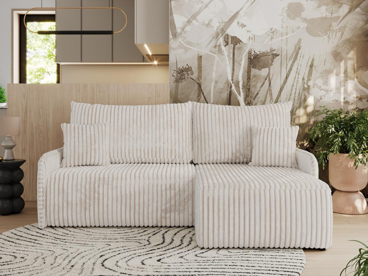 ECKSCHLAFSOFA ARPA L Creme Cord - rechts - Creme/Schwarz, Kunststoff/Textil (150/198cm) - MKS