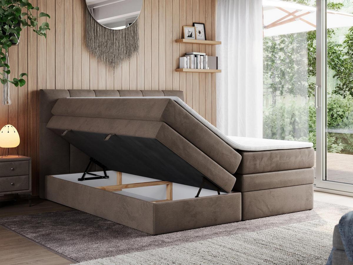 BOXSPRINGBETT ALVIN KING 120/200 Braun Velvet - H4 - Braun, Holz/Textil (120/200cm) - MKS
