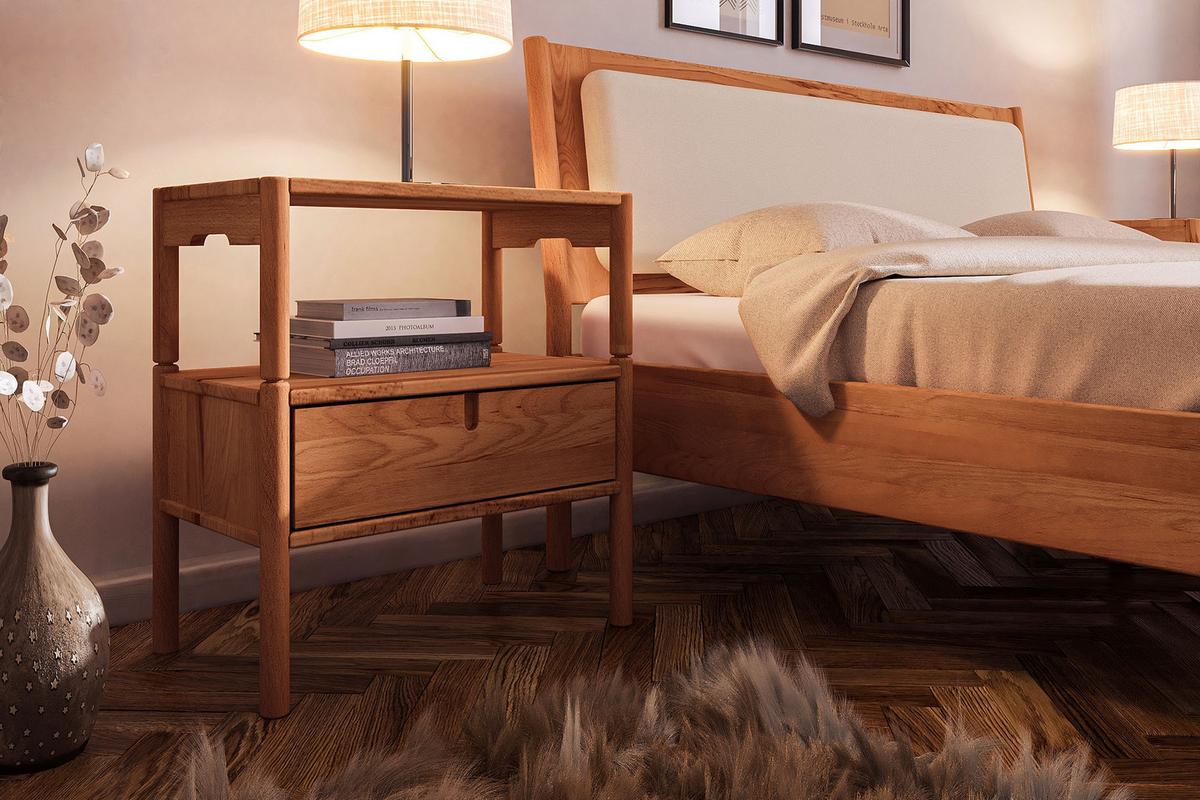 BETT MIT POLSTERKOPFTEIL INA 200x190 Kernbuche - Kernbuche, Holz (200/190cm) - byoak