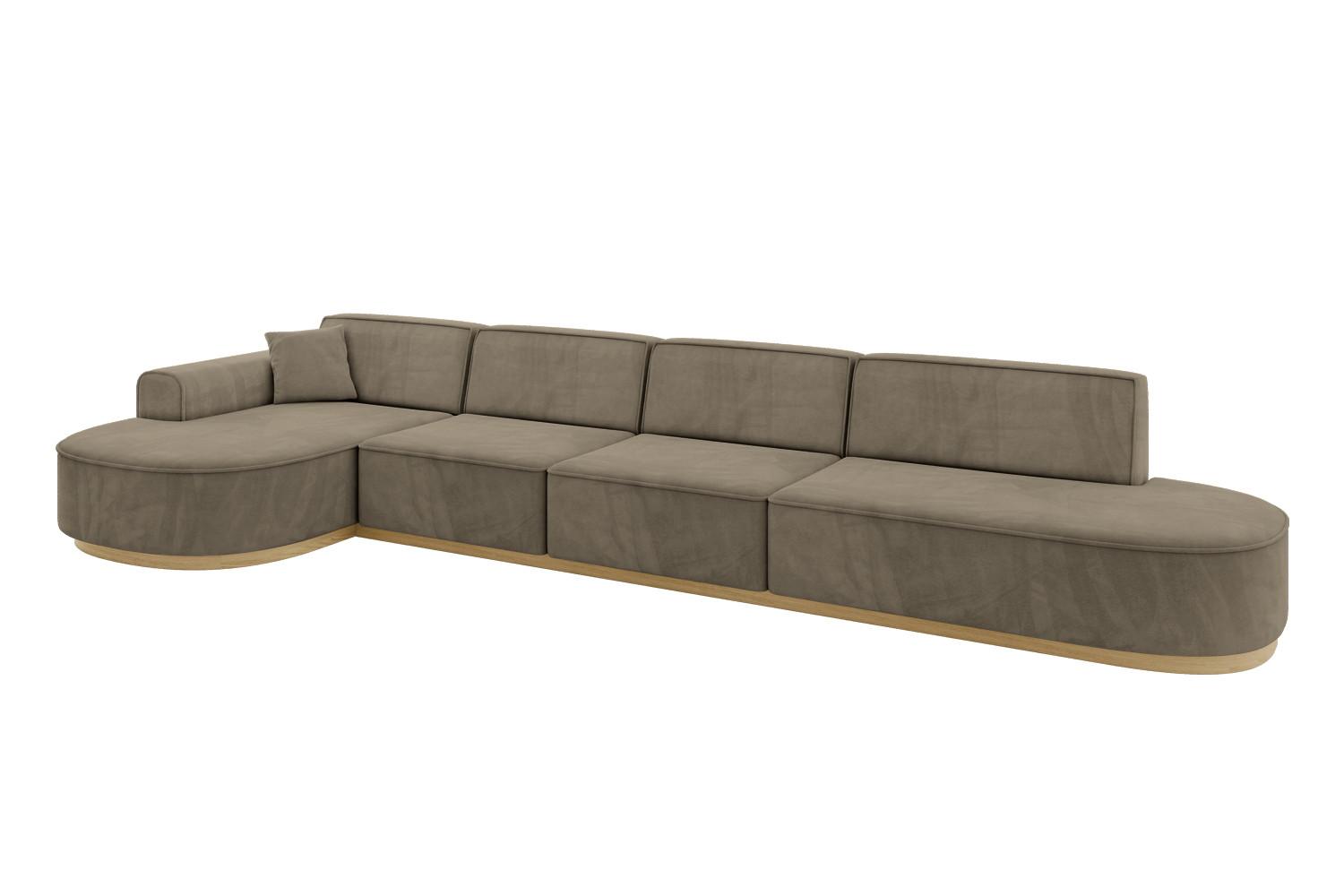 ECKSOFA Ottomane Links MARI-L3-v2 - 413x171x83 cm Dunkelbraun Velours - Dunkelbraun, Holzwerkstoff/Textil (413/171cm) - ALTDECOR