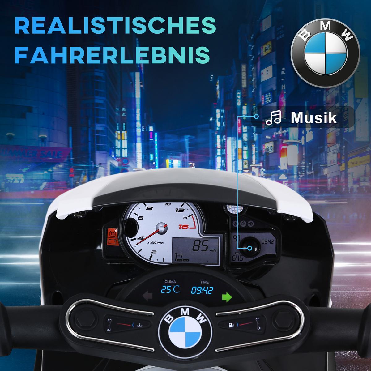 ELEKTRO Kindermotorrad Dreirad Kinderfahrzeug Lizenziert von BMW 18-36 Monate - Schwarz, Kunststoff (66/37/44cm) - HOMCOM