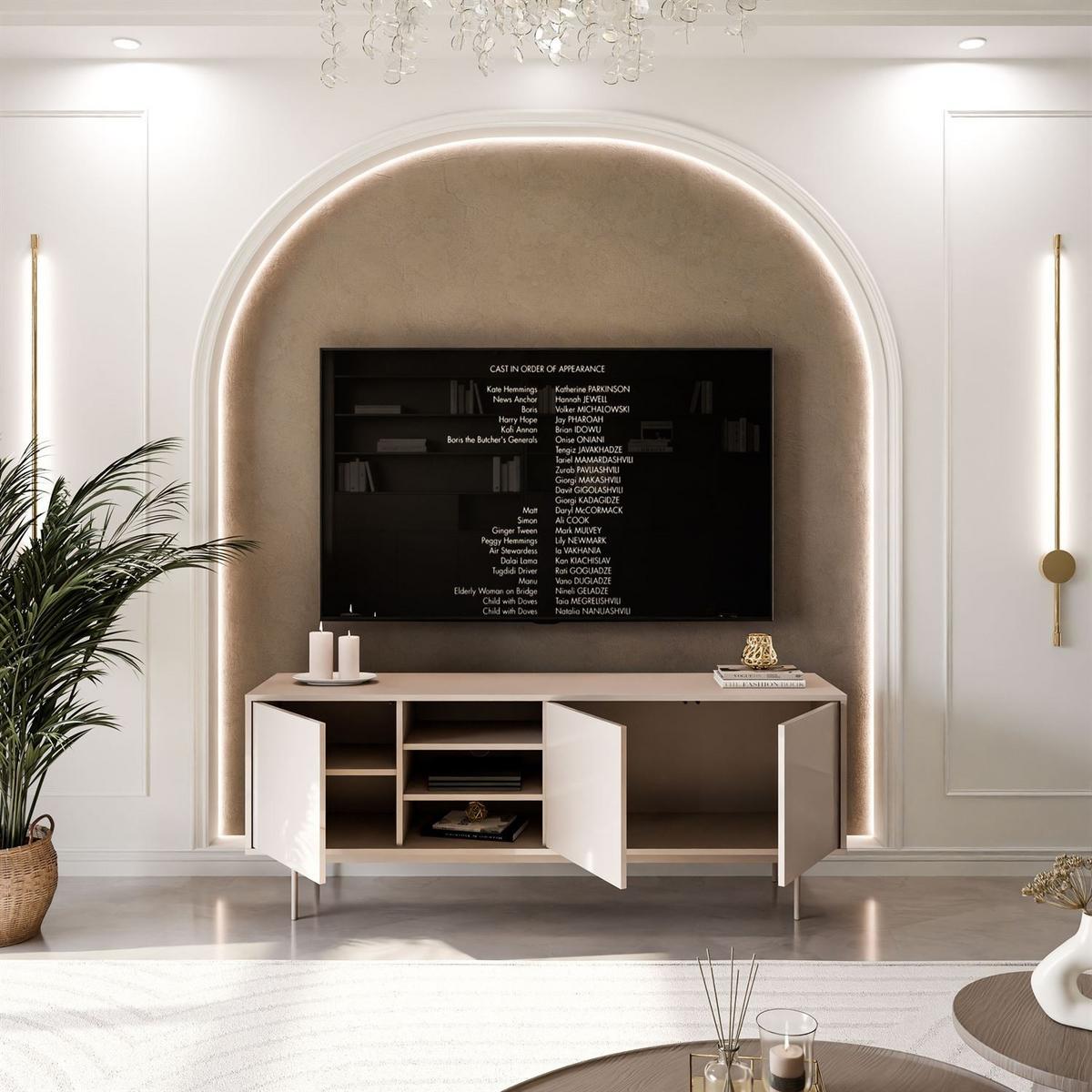 TV-SCHRANK SANAYI Kaschmir Hochglanz mit Gestell - Kaschmir, Holzwerkstoff (156/62/38cm) - Lookway