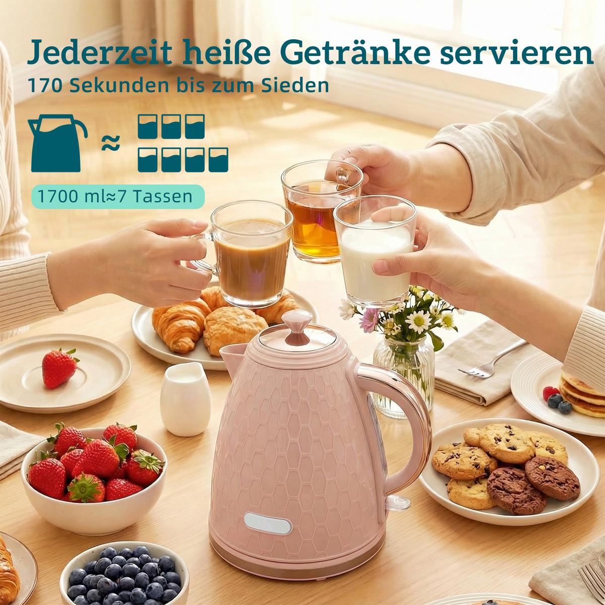 WASSERKOCHER SET mit Toaster aus Edelstahl Rosa - Rosa, Kunststoff (19.5/23.4/24.2cm) - HOMCOM