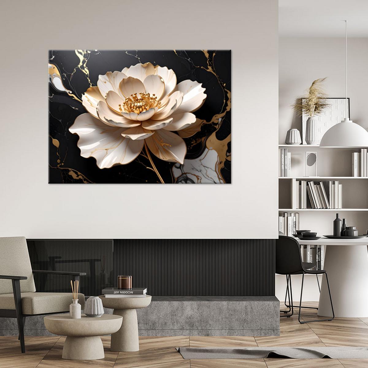 WANDBILD, Beigefarbene Marmorblume Glamour - Schwarz, Textil (60/40cm) - Feeby