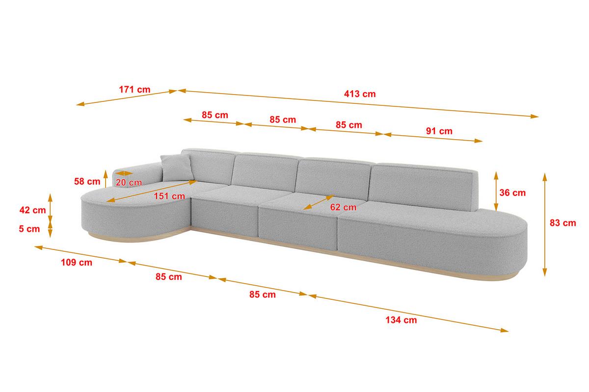 ECKSOFA Ottomane Links MARI-L3-v1 - 413x171x83 cm Hellgrau Bouclé - Hellgrau, Holzwerkstoff/Textil (413/171cm) - ALTDECOR