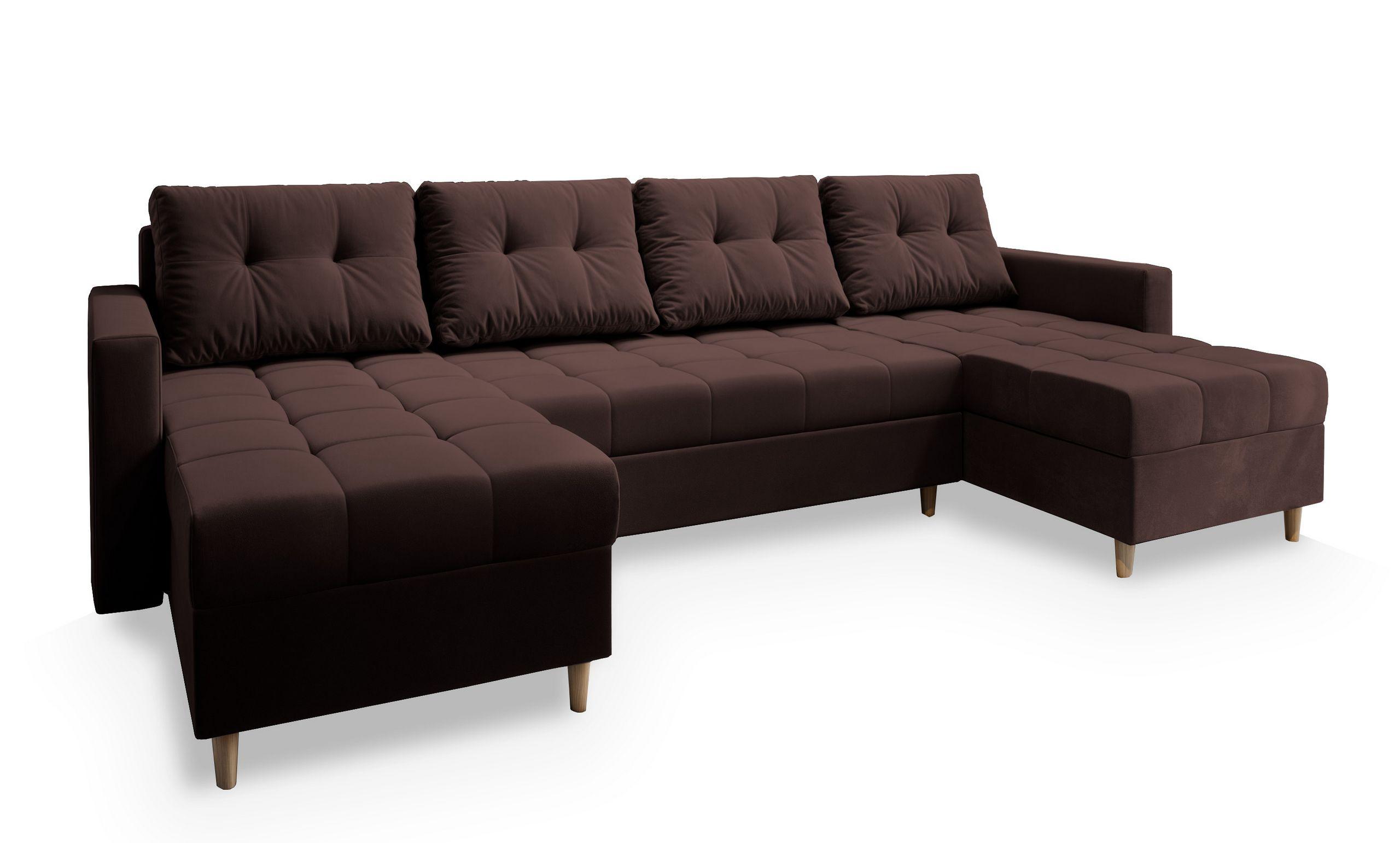 WOHNLANDSCHAFT MILO U Braun Plüsch-Stoff mit Schlaffunktion - Braun, Holz/Textil (285/91/140cm) - MASSENO