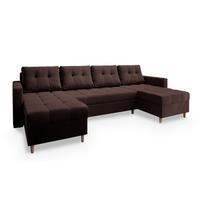WOHNLANDSCHAFT MILO U Braun Plüsch-Stoff mit Schlaffunktion - Braun, Holz/Textil (285/91/140cm) - MASSENO