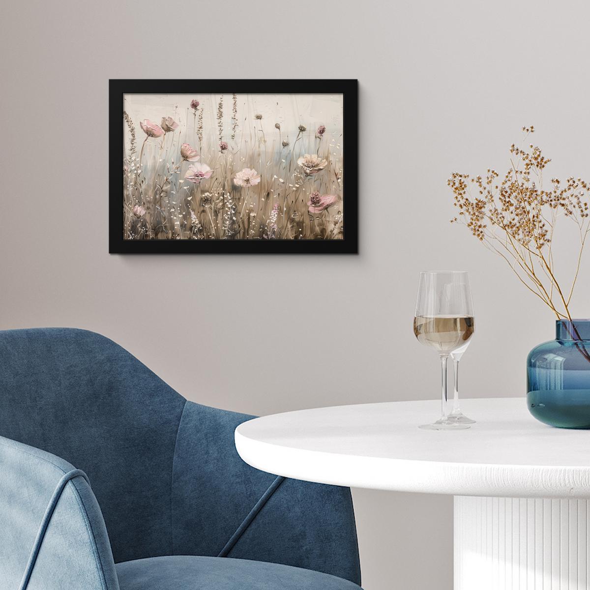 POSTER MIT RAHMENGERAHMTES BILD Blumen - Rosa - Modern - Beige 30x20 cm - Beige, Papier (30/20cm) - MuchoWow