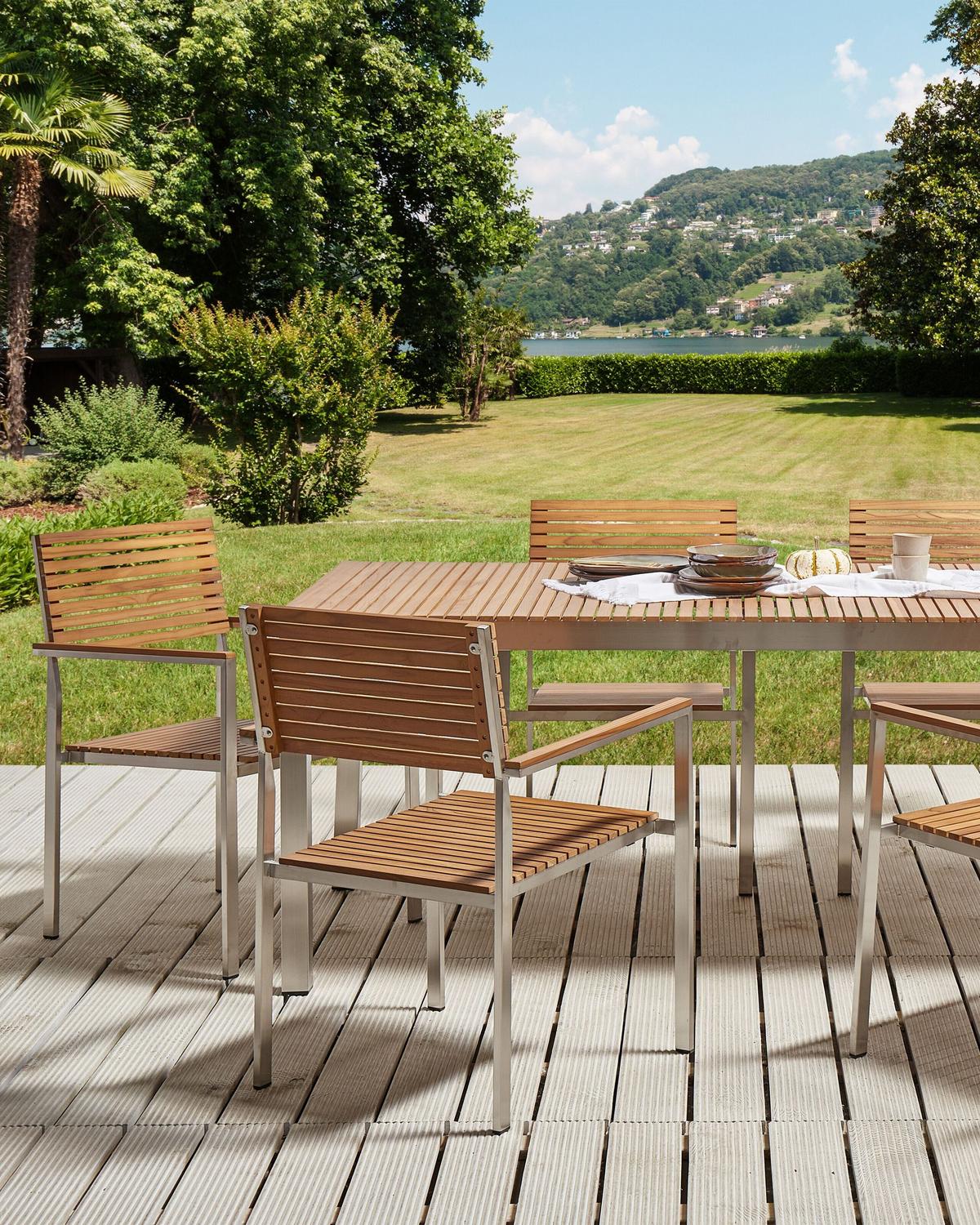 GARTENSTUHL 6er-Set Braun Viareggio - Silberfarben/Braun, Holz (50/86/50cm) - Beliani