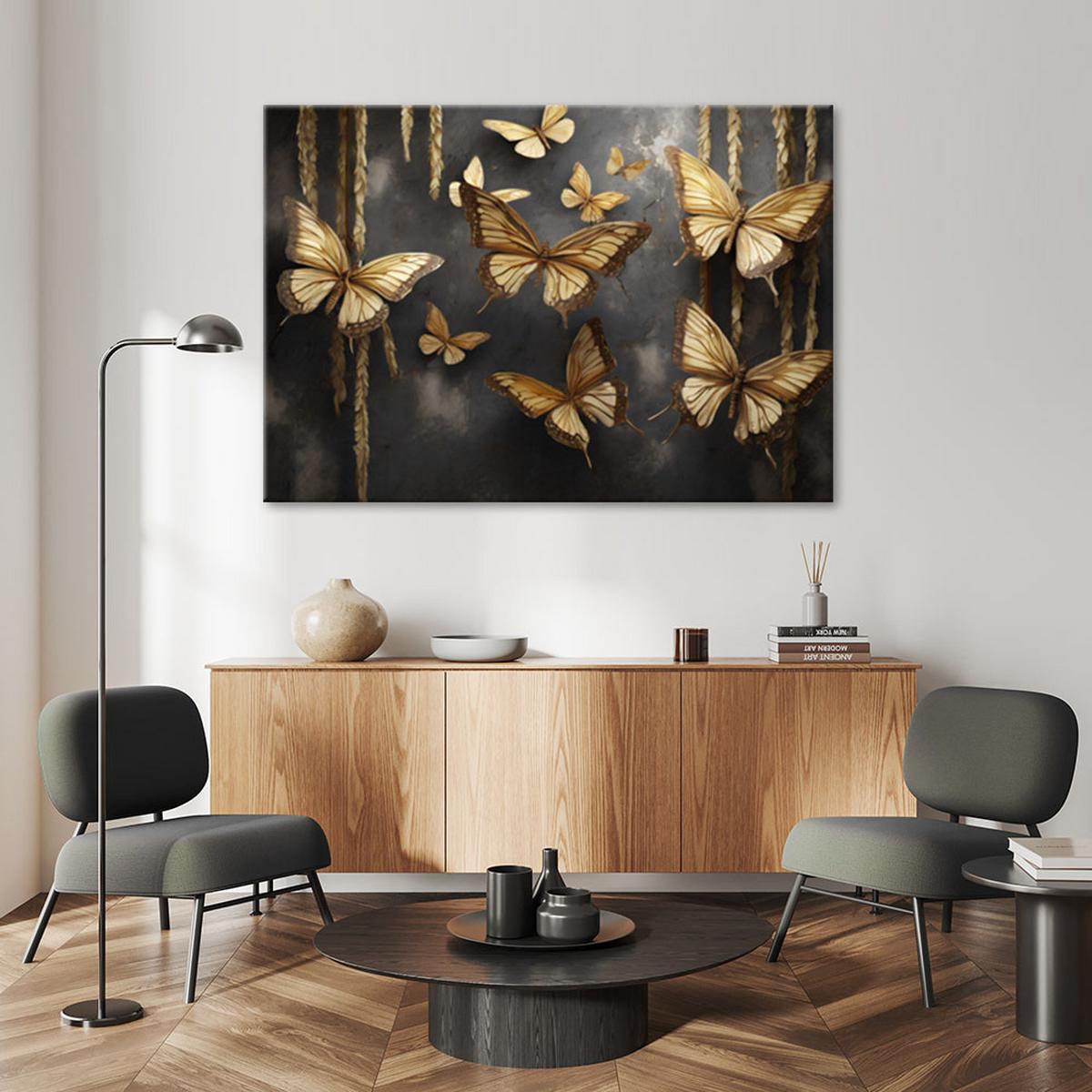 LEINWANDBILD Goldene Schmetterlinge 100x70cm - Goldfarben, Textil (100/70cm) - Feeby