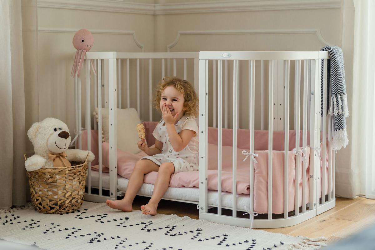 BABYBETT WHITE, 7in1 mit Matratze - Weiß/Grau, Holz (73/123cm) - waldin