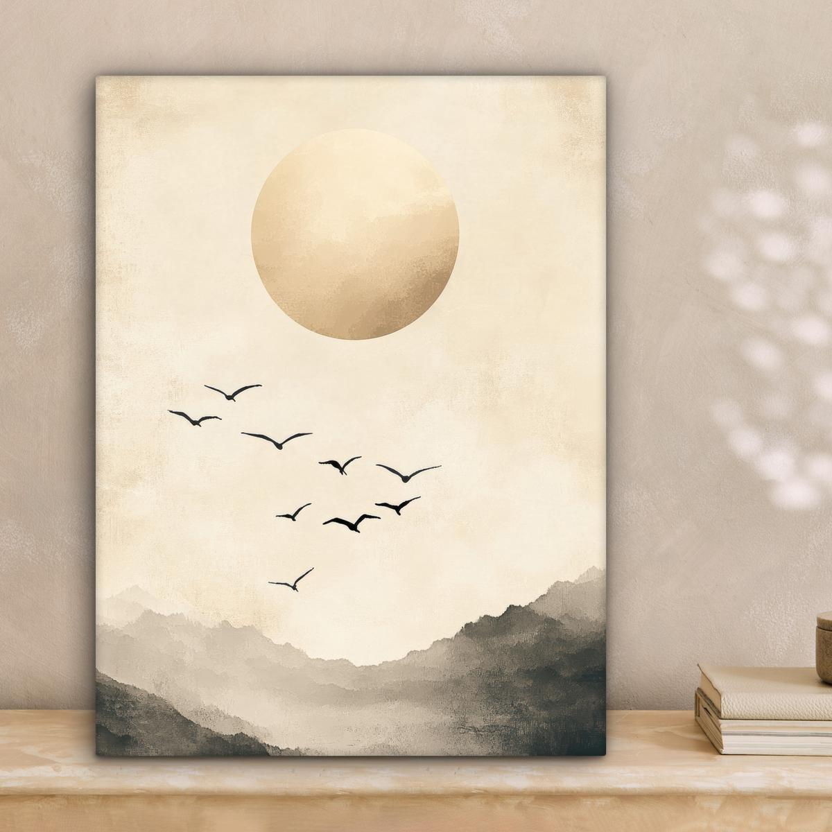 LEINWANDBILD Landschaft - Japandi - Vogel Room Decor 30x40 cm - Beige, Textil (30/40cm) - MuchoWow