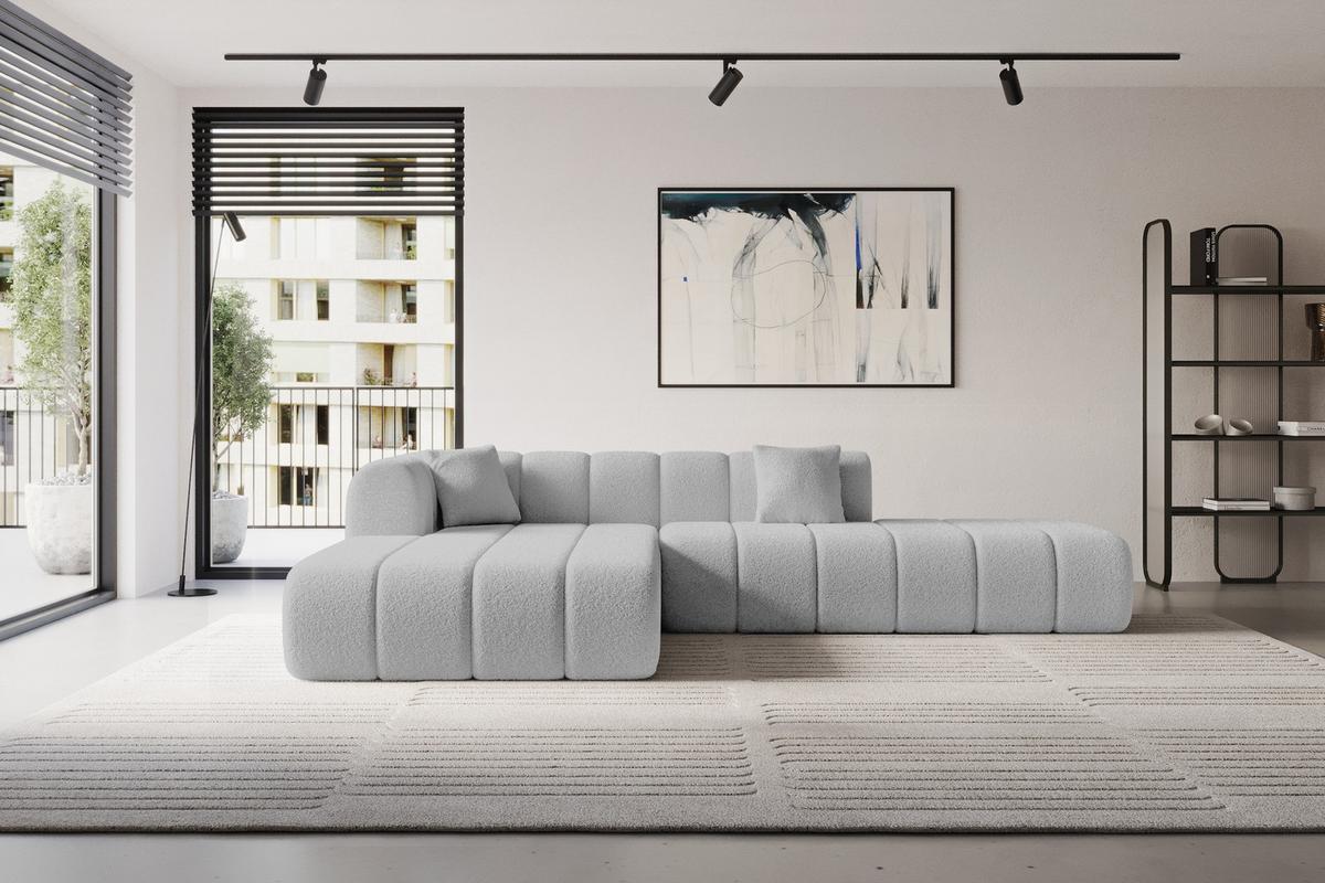ECKSOFA Ottomane Links BILA-L 289x176x71 Hellgrau Bouclé - Silberfarben/Hellgrau, Holzwerkstoff/Kunststoff (176/289cm) - ALTDECOR