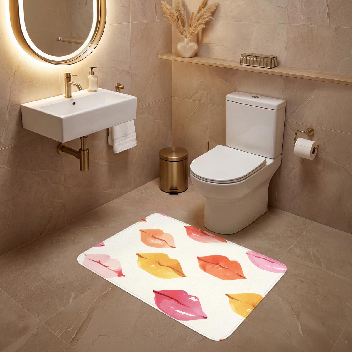 WC-VORLEGER Lippen - Bunt - Glänzend Toilettenteppich 90x60 cm - Rosa, Textil (90/1cm) - OnlyWow