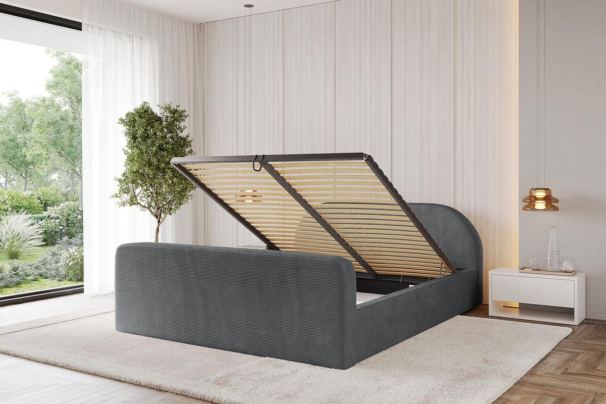 POLSTERBETT mit Bettkasten, Fußteil und Lattenrost, Boxbett mit Matratze H3/H4 - TIVON-Z-V1 180x200 Dunkelgrau - Anthrazit, Holzwerkstoff/Textil (180/200cm) - ALTDECOR