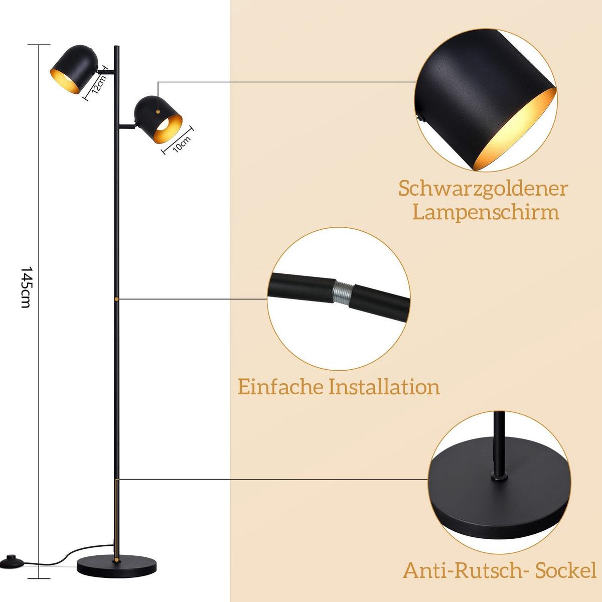 STEHLAMPE Yamaguchi 35/22/145cm - Schwarz, Metall (35/22/145cm) - Nettlife