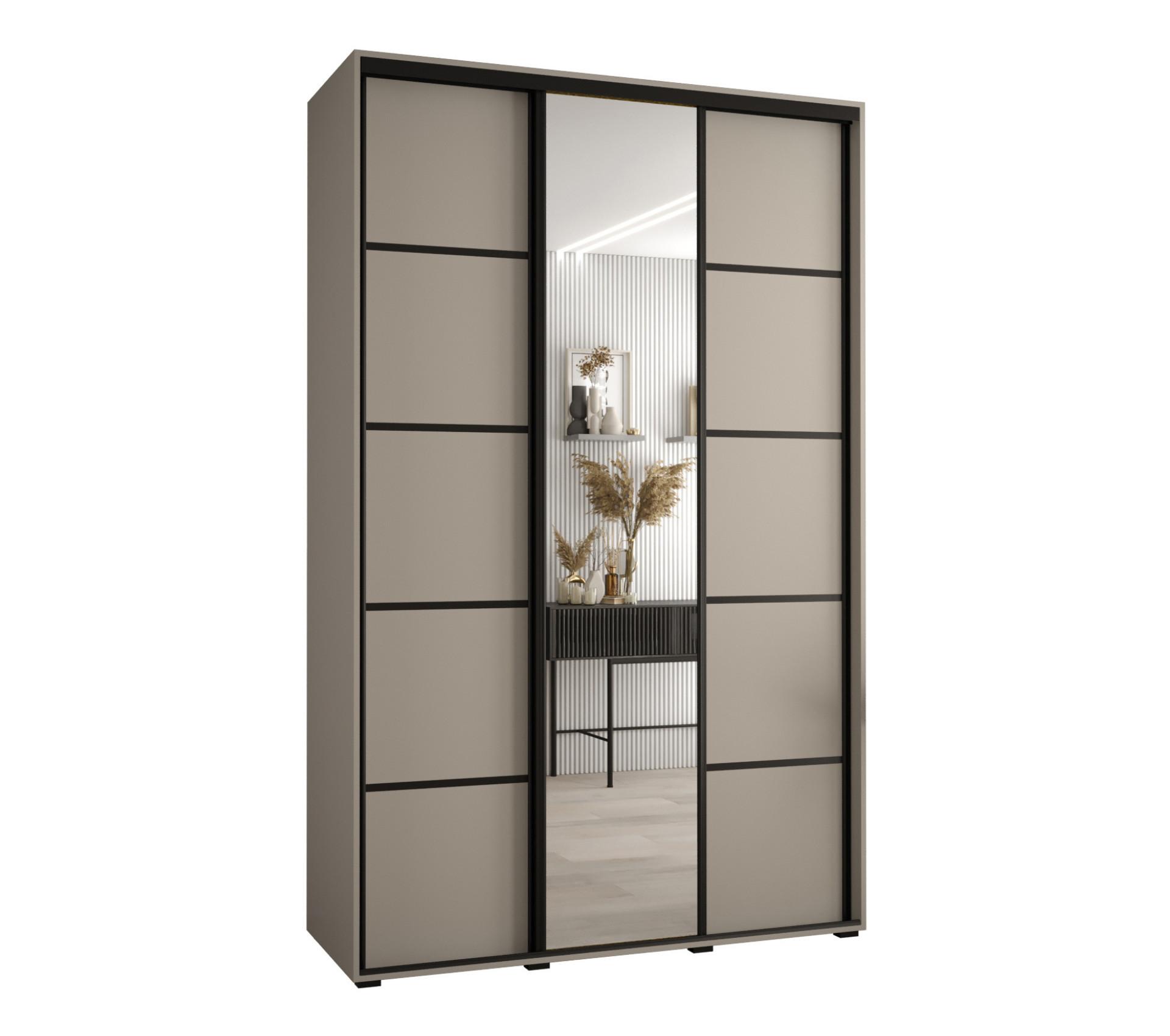 SCHWEBETÜRENSCHRANK 235,2/150/60 3-türig - Kaschmir/Schwarz, Holz/Metall (150/235.2/60cm) - MÖBEL KRYSPOL