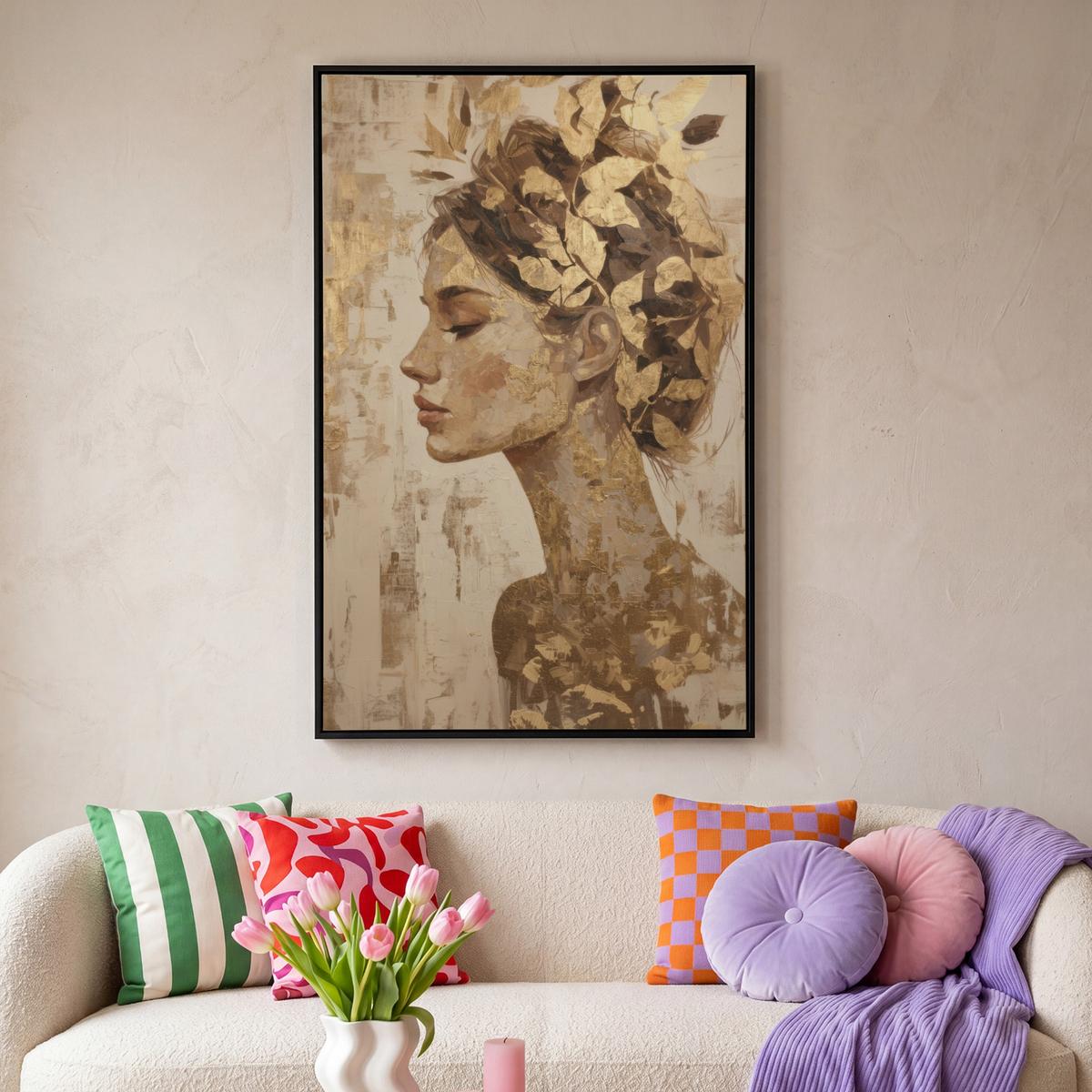 LEINWAND Bilder mit Rahmen - Frau - Gold - Abstrakt - Textur - 80x120 - Goldfarben, Textil (80/120cm) - MuchoWow