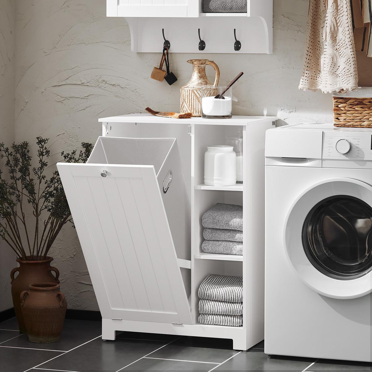 WÄSCHESCHRANK mit Wäschesack Weiß - Weiß, Holzwerkstoff (60/86/37cm) - SoBuy