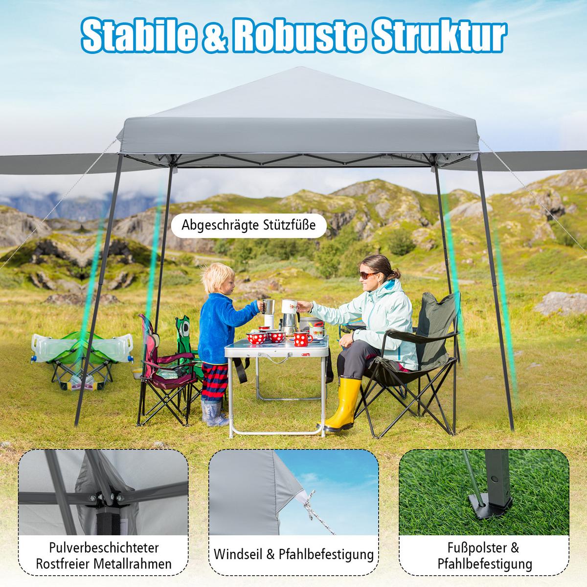 PAVILLON 255cm Grau - Grau, Kunststoff (599/255/300cm) - COSTWAY