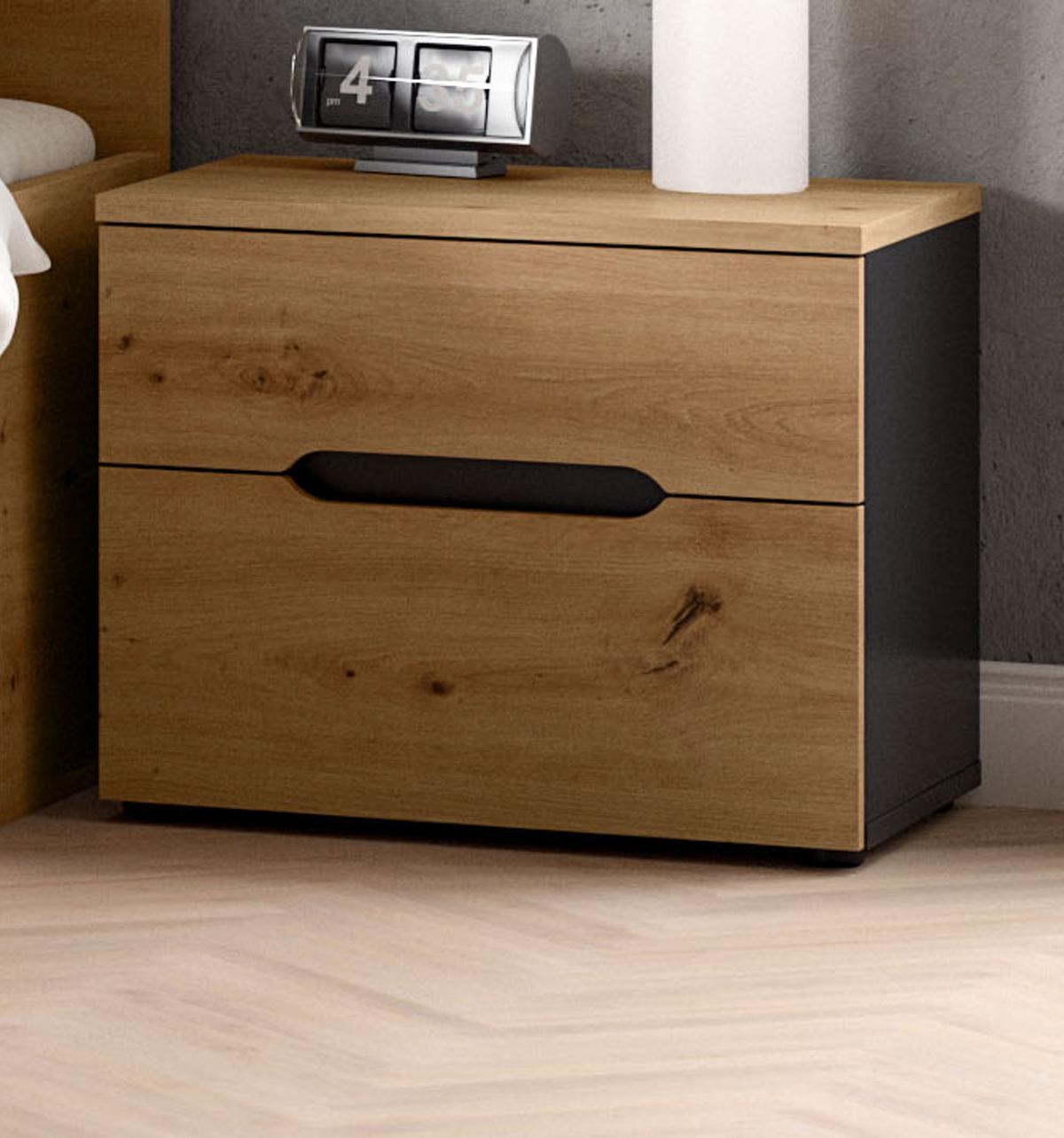 SCHLAFZIMMER Set 4-teilig Eiche Artisan, grau, Komplettset mit Kleiderschrank, Bett und 2x Nachttisch - Eiche Artisan/Grau, Glas/Holzwerkstoff - Inn.Furn