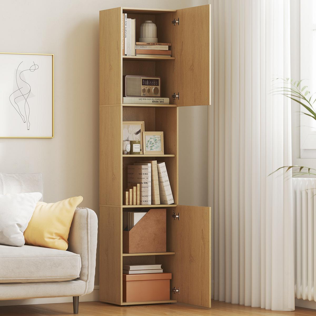 BADEZIMMERSCHRANK Spanplatte MDF Eiche - Eichefarben/Schwarz, Holzwerkstoff/Kunststoff (31/182/40cm) - HOMCOM