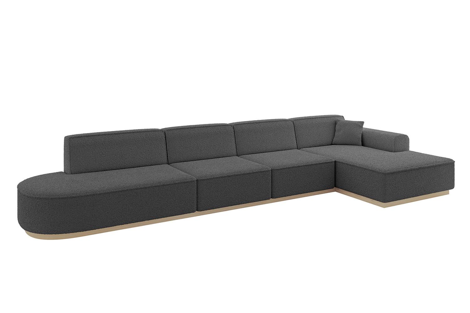 ECKSOFA Ottomane Rechts IREA-L3 - 412x165x80 cm Grau - Olivgrün, Holzwerkstoff/Textil (412/165cm) - ALTDECOR