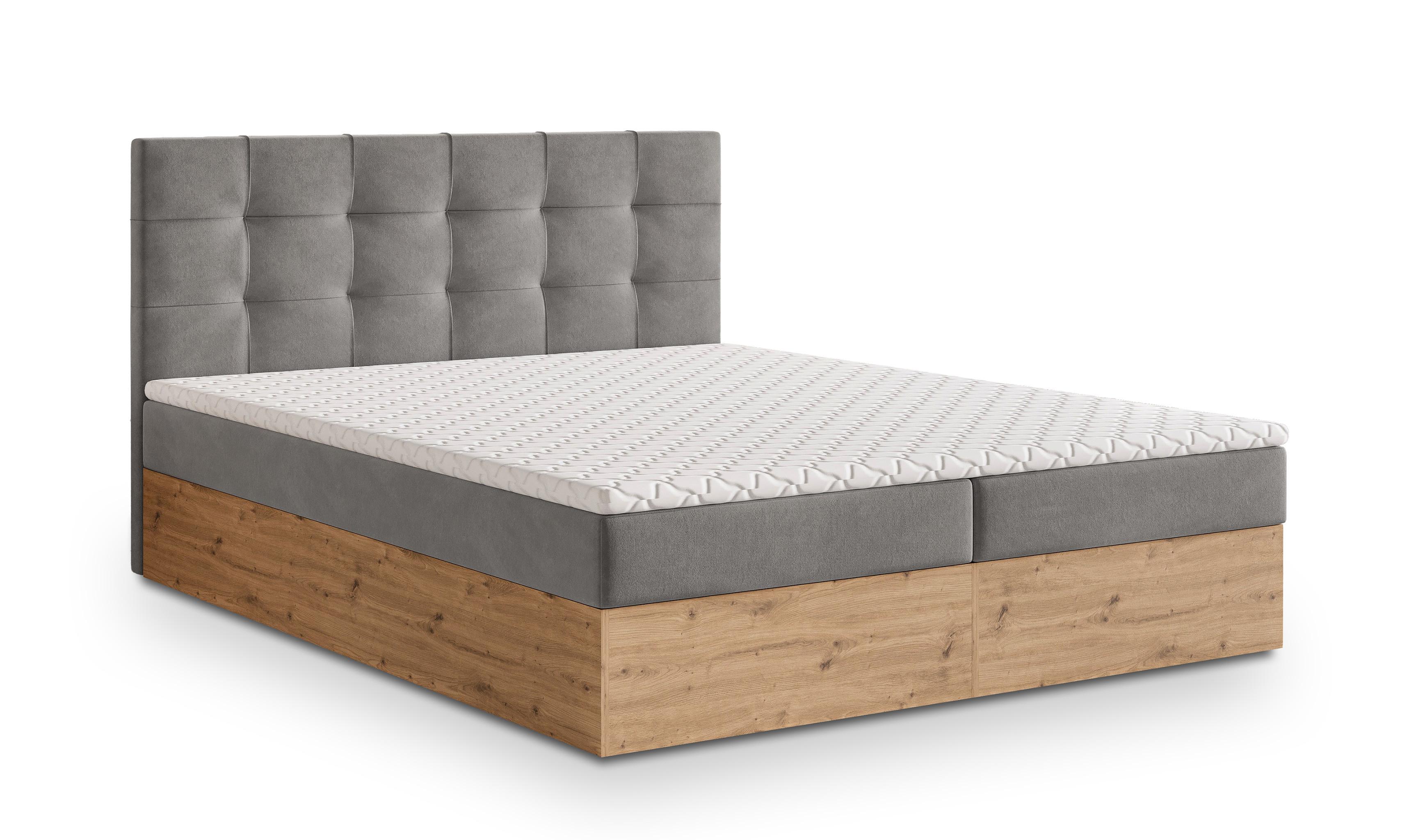 BOXBETT MOLVEN 160x200 cm mit Matratze und Topper - Grau - Grau, Holz (160/200cm) - MASSENO