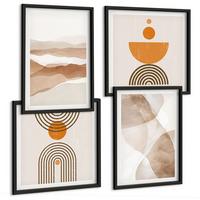 BILDER SET 4er Set - 50x50 cm & 40x60 cm Schwarzer Rahmen - Strukturen schattieren Minimalismus - Schwarz, Kunststoff (50/50cm) - TULUP