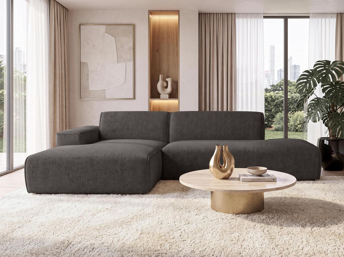 ECKSOFA L Form Didim Duo Graphit 288/162/80 cm – stilvolle kleine Eckcouch Links - Graphitfarben/Schwarz, Kunststoff/Textil (288/162cm) - AX Living