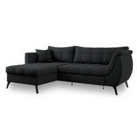 ECKSOFA MOLLIS Schwarz Geflochtener-Stoff mit Schlaffunktion - Schwarz, Holz (241/154cm) - MASSENO