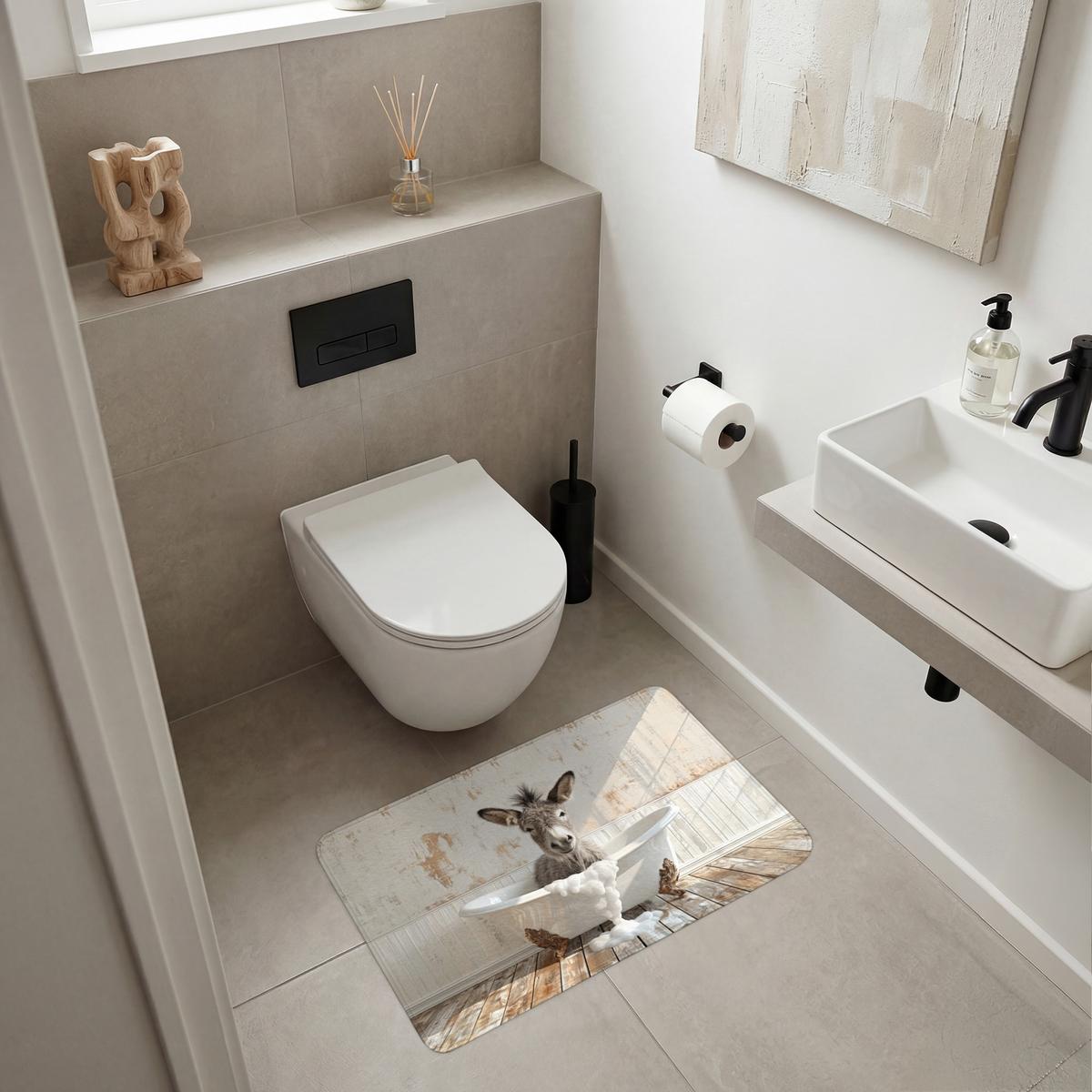 BADEMATTE Esel - Tiere - Badewanne - Schaumstoff 80x50 cm - Creme, Textil (80/50cm) - OnlyWow