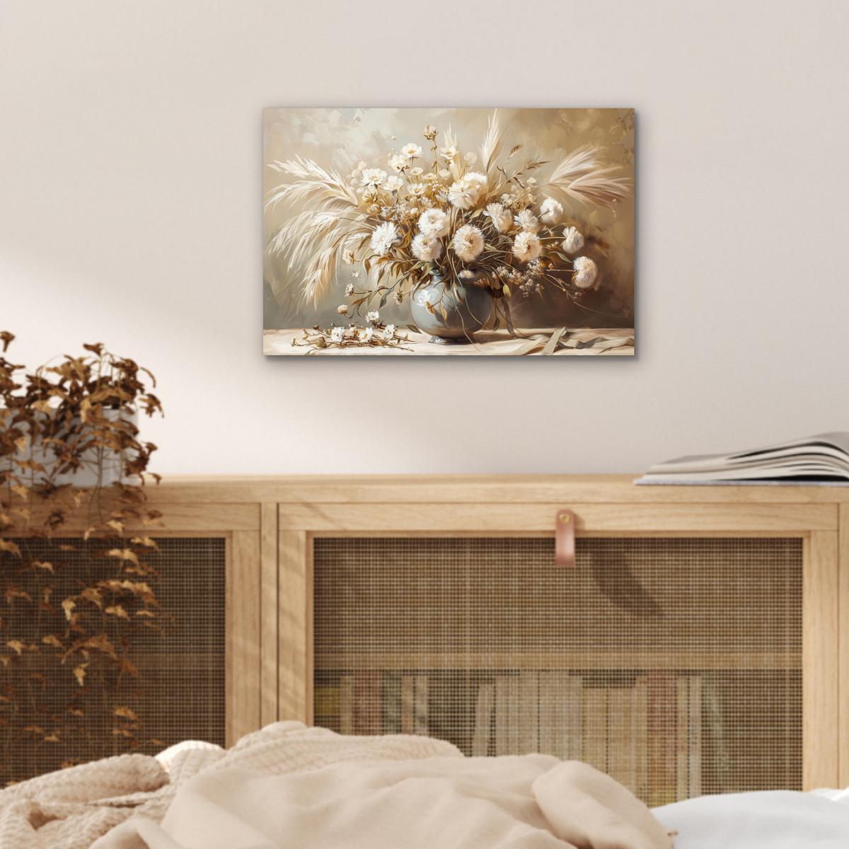 METALLBILD Blumen - Vase - Stilleben - Beige 30x20 cm - Creme, Metall (30/20cm) - MuchoWow