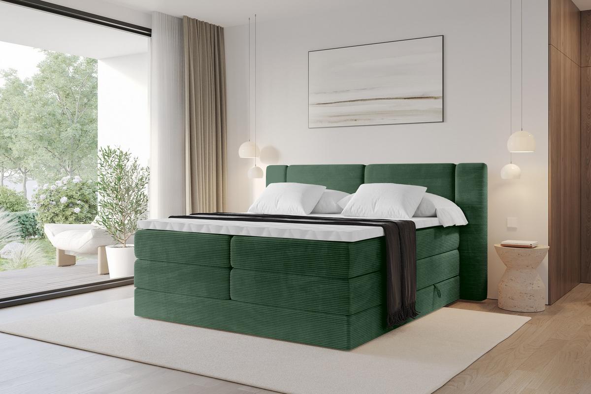 BOXSPRINGBETT mit Matratze H3/H4 - EVON KING - 180x200 cm Grün - Grün, Holzwerkstoff (180/200cm) - ALTDECOR