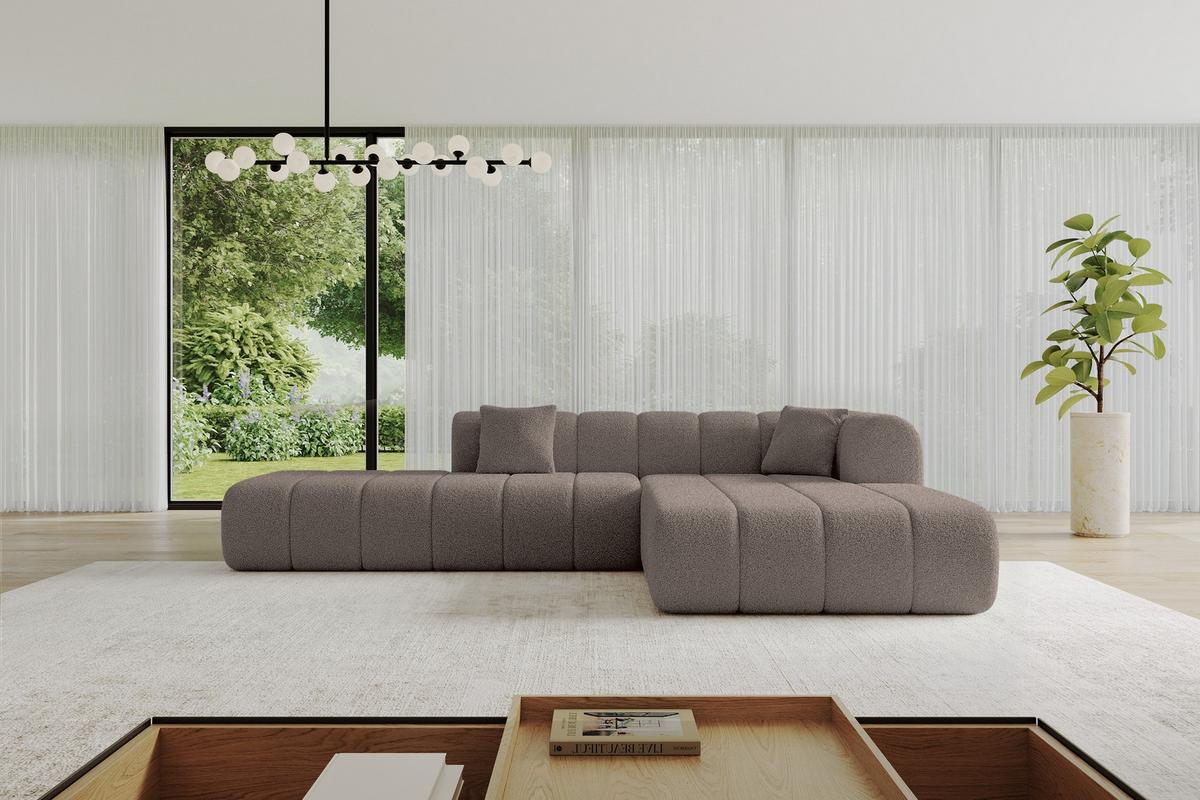 ECKSOFA Ottomane Rechts BILA-L 289x176x71 Braun Bouclé - Schwarz/Braun, Holzwerkstoff/Kunststoff (289/176cm) - ALTDECOR