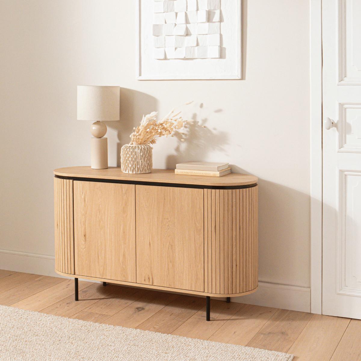 SIDEBOARD mit 2 Türen und seitlichem Rillen-Effekt malaga 40/72/120 cm - Eschefarben, Holzwerkstoff (46/72/40cm) - Calicosy