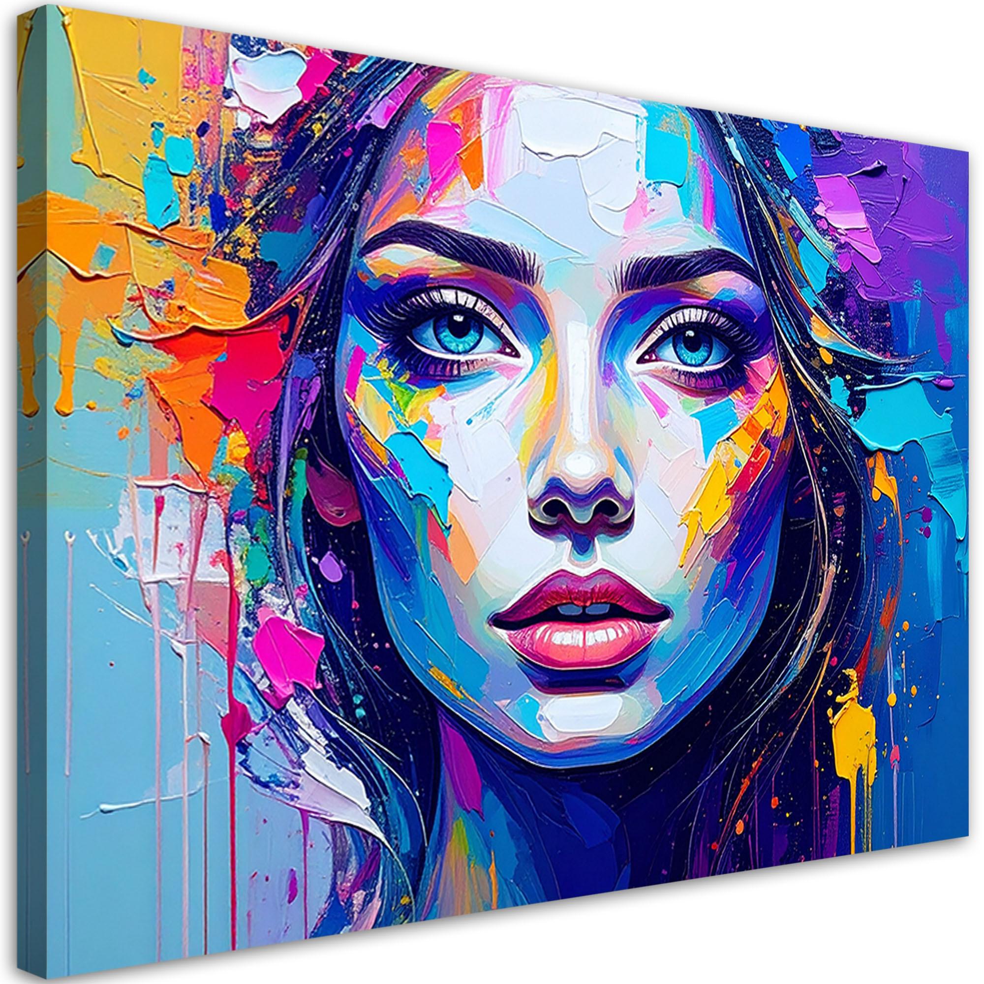 LEINWANDBILD Buntes Porträt eines Frauengesichts 100x70cm - Multicolor, Textil (100/70cm) - Feeby