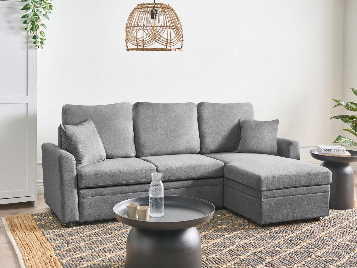 ECKSCHLAFSOFA 3-Sitzer Kunstleinen Grau linksseitig Nassjo - Grau, Textil (210/131cm) - Beliani