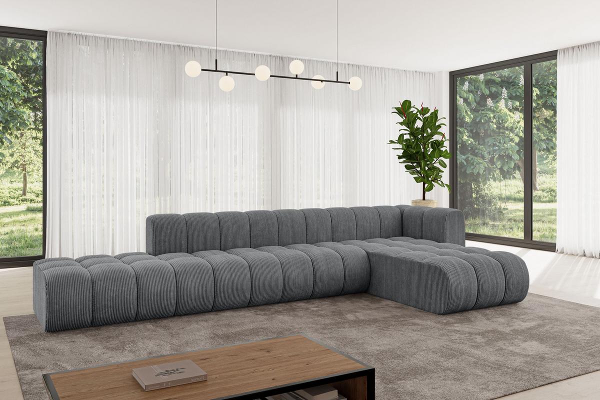 ECKSOFA modulares Sofa Zuvon-L2 - 387x177x70 cm Dunkelgrau - Dunkelgrau, Holzwerkstoff/Textil (387/177cm) - ALTDECOR